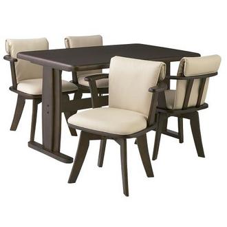 家族でだんらん天然木ダイニングシリーズ　お得なセット　テーブル小5点セット（ダイニングテーブル小＋回転式アームチェア1脚×4） 