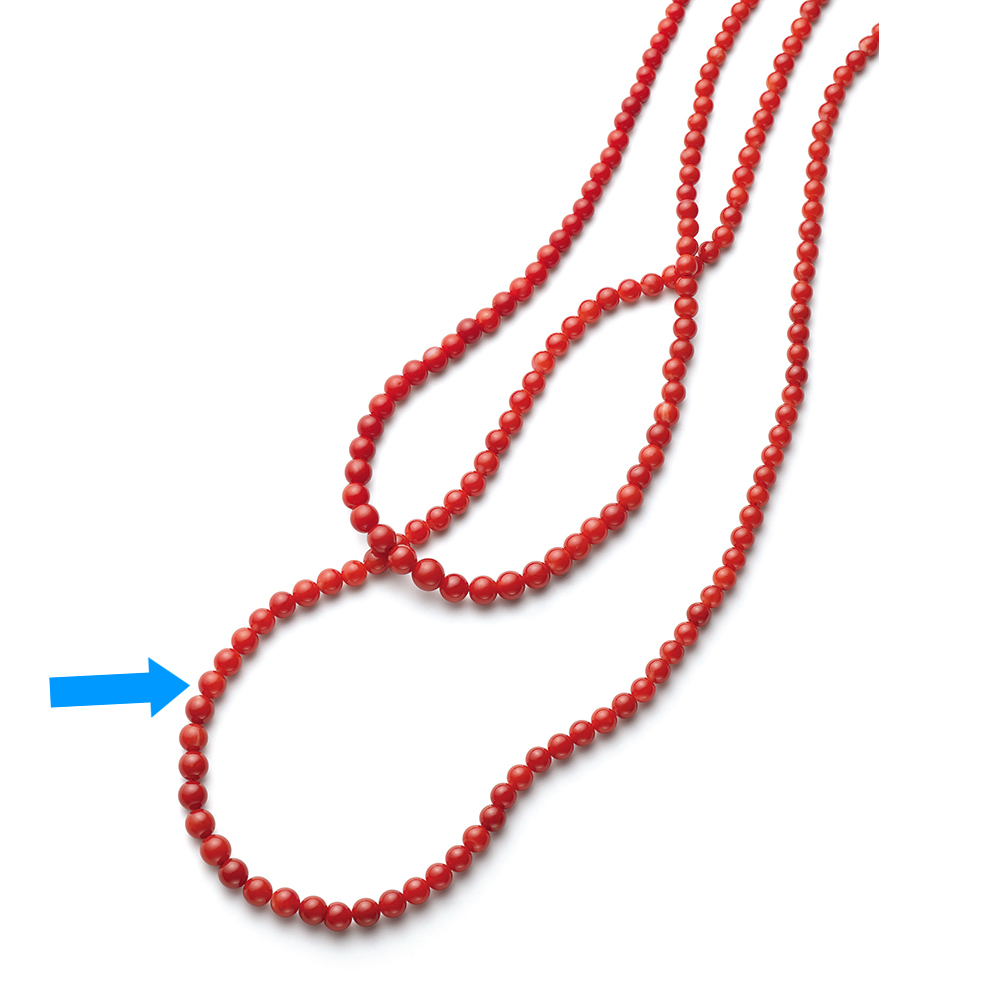 ＜ディノスdinos＞ K14WG 3-6mm血赤珊瑚グラデーションネックレス（80cm）
