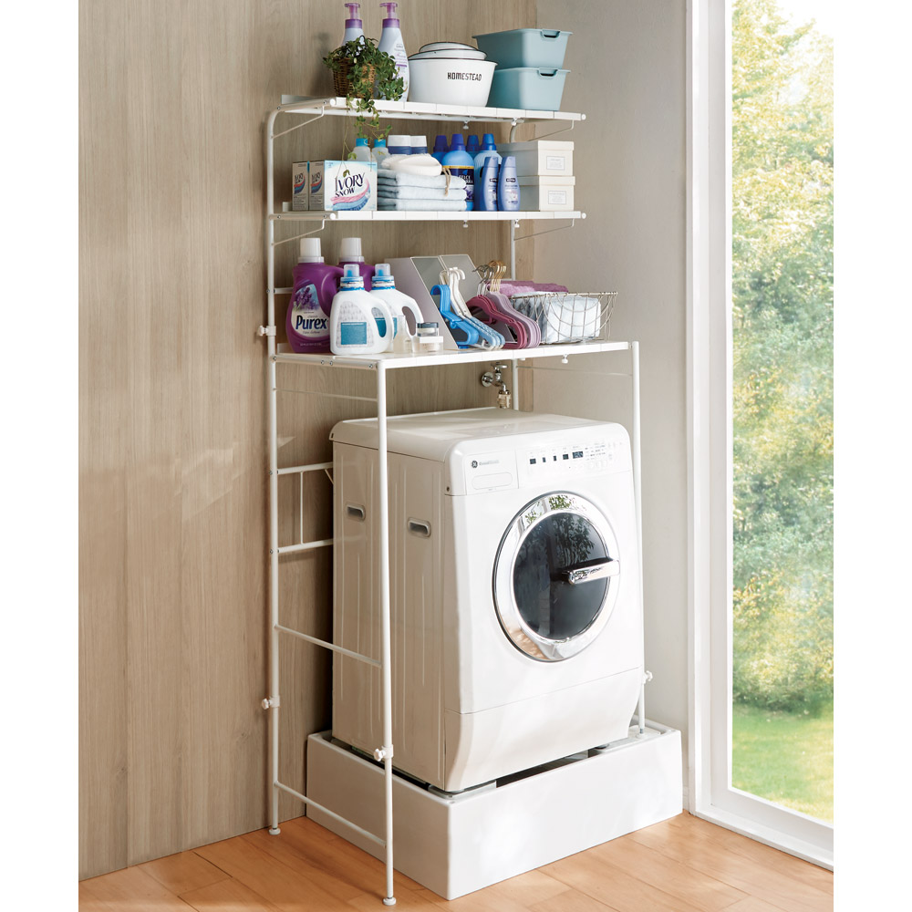 Dショッピング インテリア雑貨 日用品 洗濯用品 アイロン 洗濯機ラック ランドリーラック 32cmまでの段差対応 奥行たっぷりランドリーラック 棚3段 カテゴリ ランドリーグッズの販売できる商品 ディノス ドコモの通販サイト