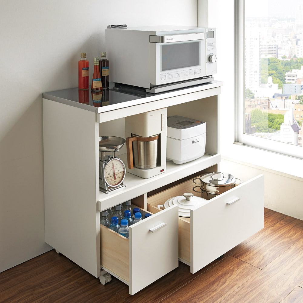 期間限定出品】家電たっぷり収納ステンレス天板カウンター 幅119.5cm