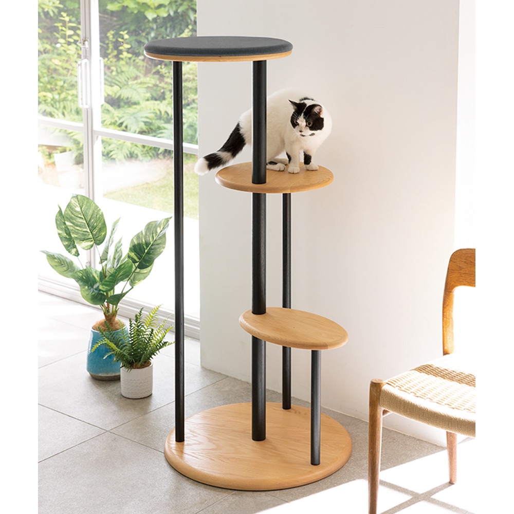 オーク天然木無垢材でできた ネコ用タワー 通販 ディノス