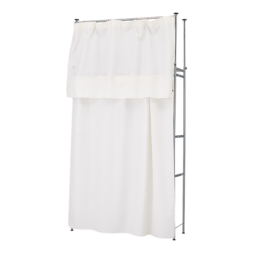 ハンガーラック 衣類収納 突っ張り 頑丈ハンガーラック スチール すき間収納 ウォークイン突っ張りハンガー 幅78-128cm・ロータイプ(高さ185-245cm)・カーテン付き 762507