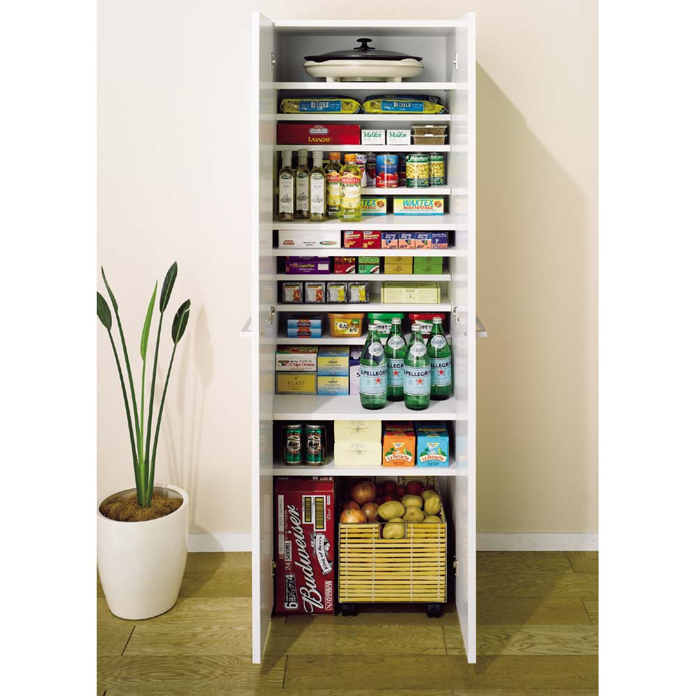 組立て不要 1cmピッチ段違いハーフ収納棚のキッチンストッカー食品収納庫 幅75cm 通販 ディノス