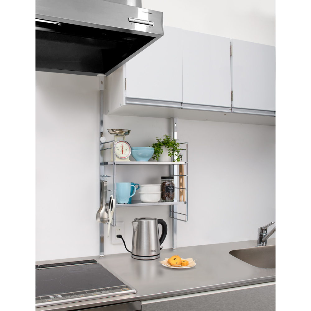 ステンレス棚突っ張り伸縮ラック 2段 幅40cm~60cm 通販 - ディノス