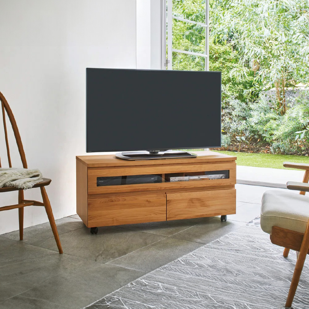 木製テレビ台 ブラウン 2つの引き出し付き （北欧テレビ台 BRACE