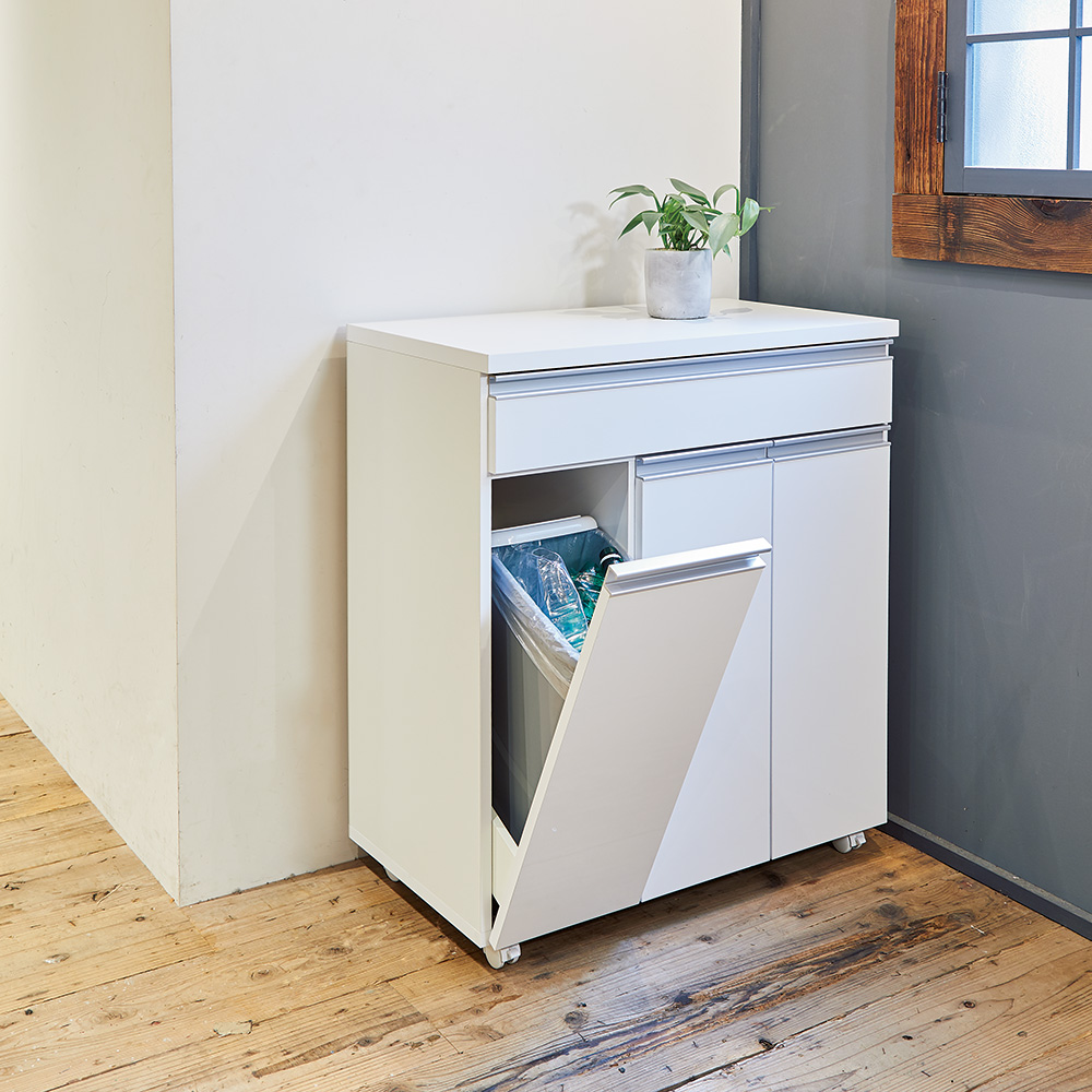 分別ゴミ箱 掃除用品 ゴミ箱 ふた付き フラップ扉 3分別 分別 間仕切り ペール開閉 日本製 クロス 家電収納 キッチン用 引き出し付き