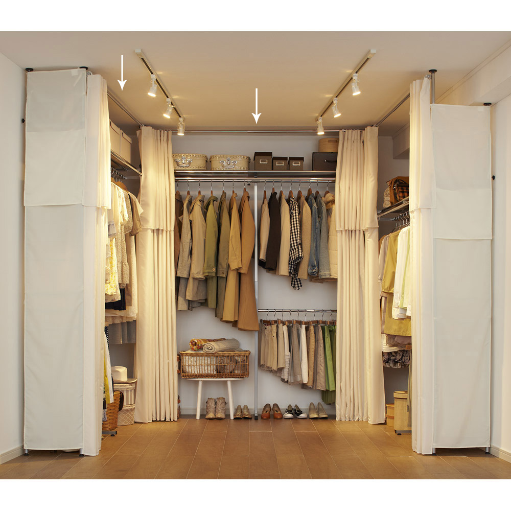 ツッパリハンガーラック カーテン付 幅195～273.5cm sk-201w