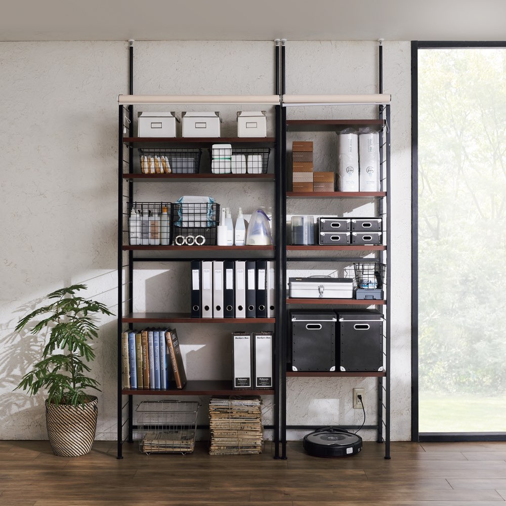 ロールカーテン付き突っ張りシェルフラック 幅60奥行36高さ205～260cm