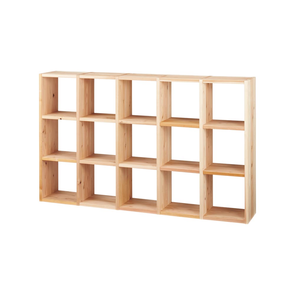 国産杉シェルフ 横5列×縦3段(幅184cm高さ111.5cm) 本棚 ラック シェルフ 525804