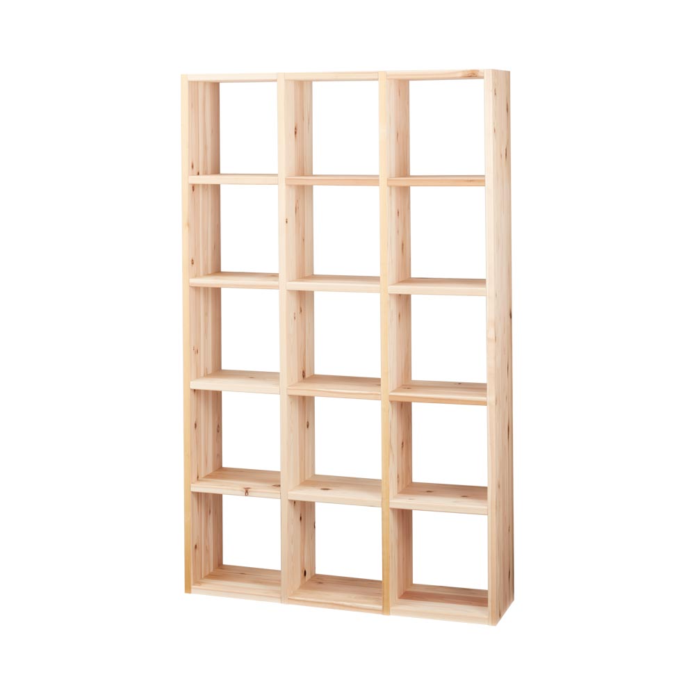 国産杉シェルフ 横3列×縦5段(幅111.5cm高さ184cm) 本棚 ラック シェルフ 525806