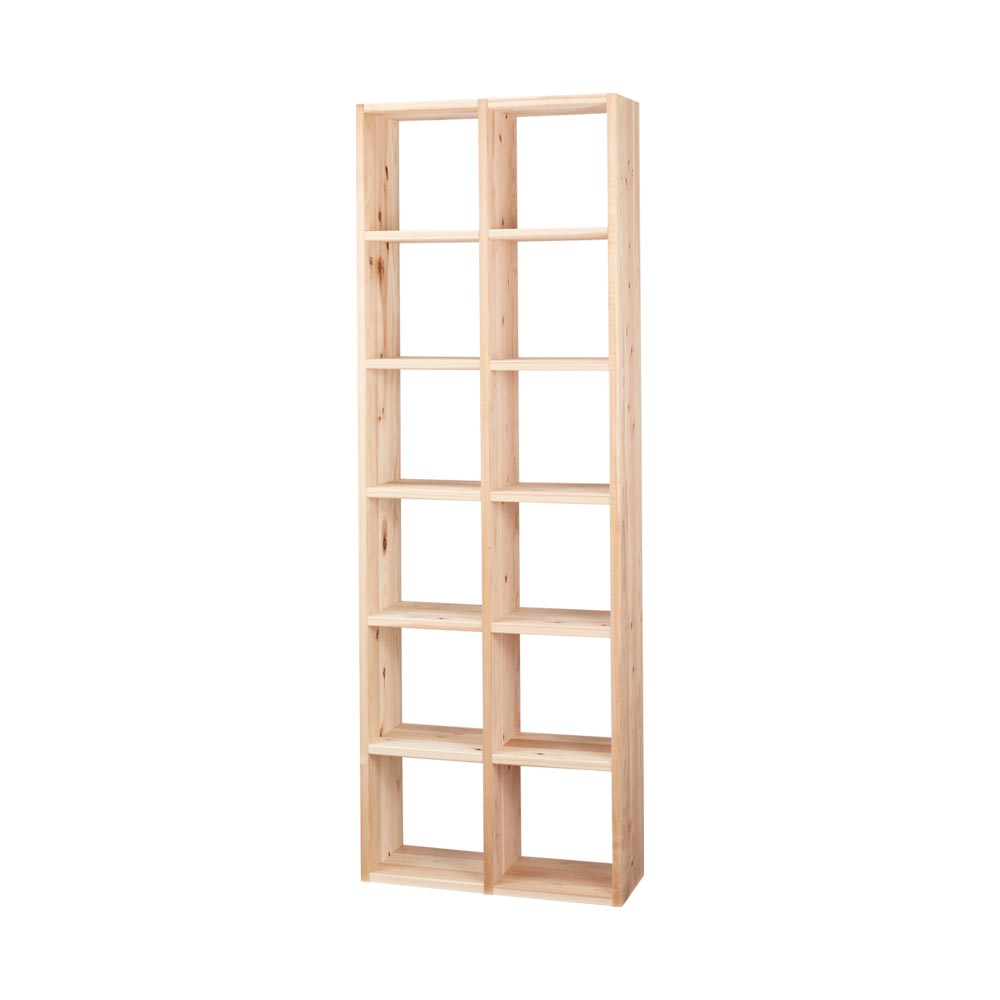 国産杉シェルフ 横2列×縦6段(幅75.5cm高さ220cm) 本棚 ラック シェルフ 525809
