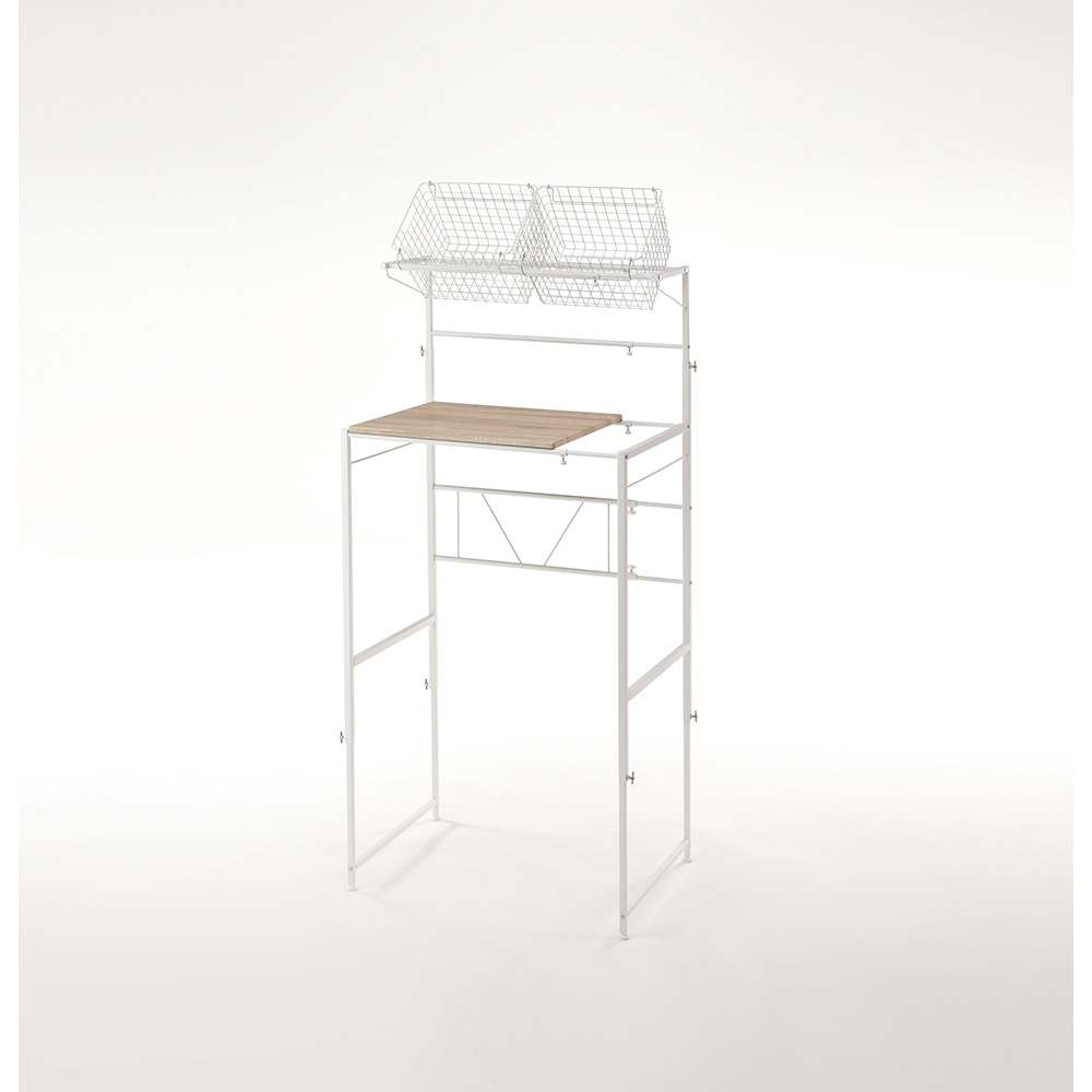 天井が低くても置けるカフェスタイルランドリーラック 棚1段バスケット2個 高さ167-217cm 洗濯機ラック ランドリーラック 洗濯用品 物干し 526403