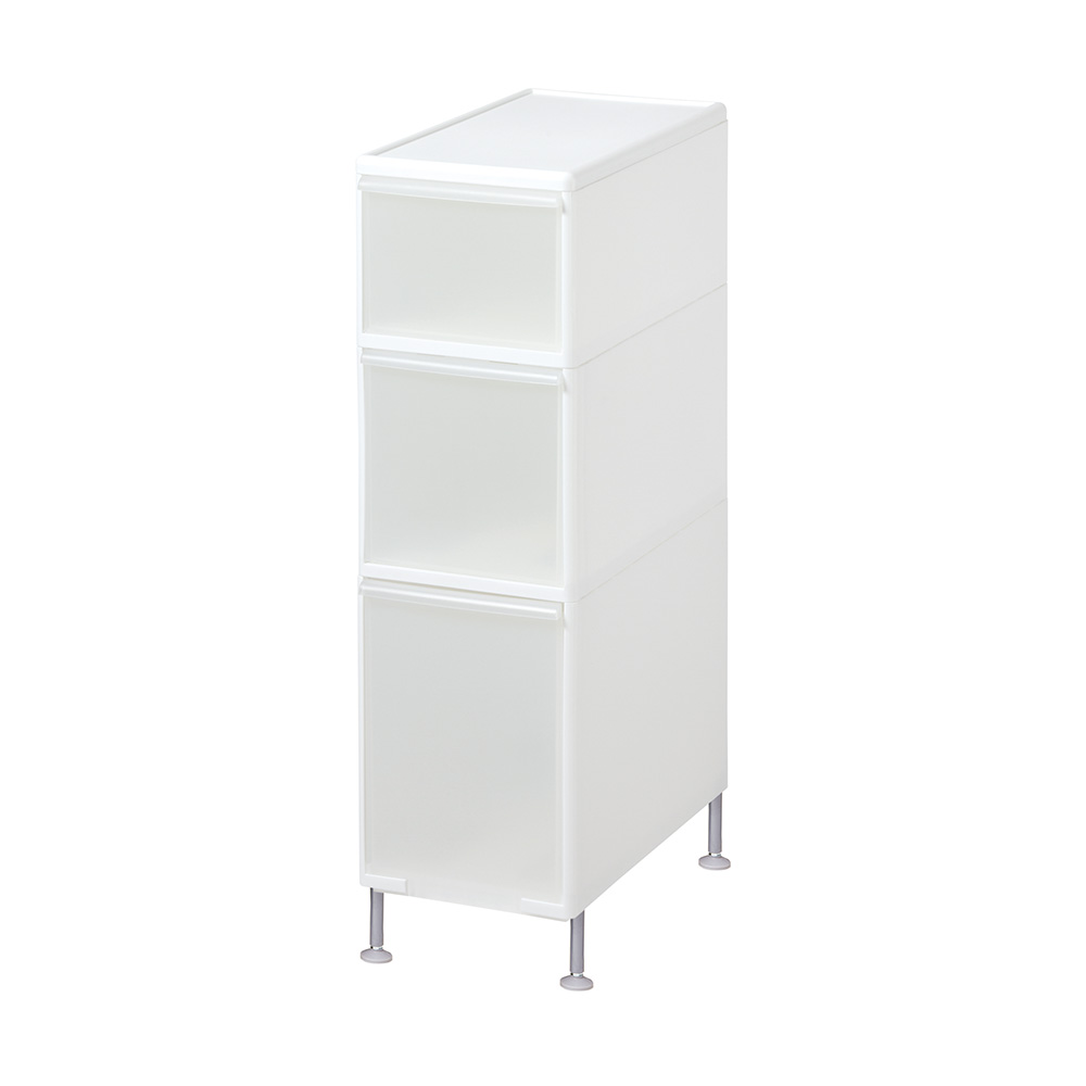 防水パンや段差がまたげる隙間収納 アジャスター付きストッカー ワイドタイプ 幅25.5cm奥行46.5cm高さ92cm 引き出し中2深1 洗面所収納 隙間収納 トイレ 洗面所 ランドリー収納 526636