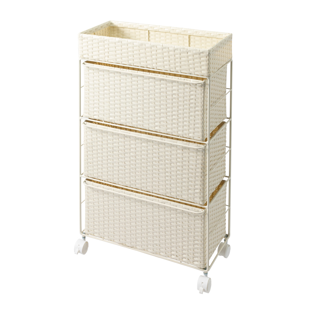 省スペースラタン調ランドリーチェスト 引き出し3杯タイプ 幅49cm奥行28cm高さ80cm 洗面所収納 隙間収納 トイレ 洗面所 ランドリー収納 526822