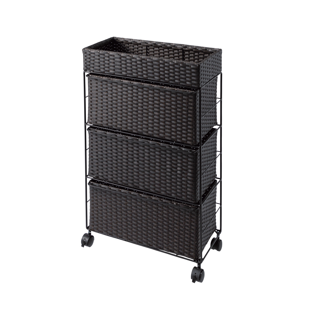 省スペースラタン調ランドリーチェスト 引き出し3杯タイプ 幅49cm奥行28cm高さ80cm 洗面所収納 隙間収納 トイレ 洗面所 ランドリー収納 526822