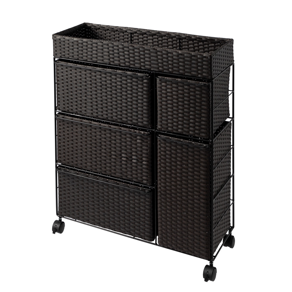 省スペースラタン調ランドリーチェスト 引き出し5杯タイプ 幅66cm奥行28cm高さ80cm 洗面所収納 隙間収納 トイレ 洗面所 ランドリー収納 526824