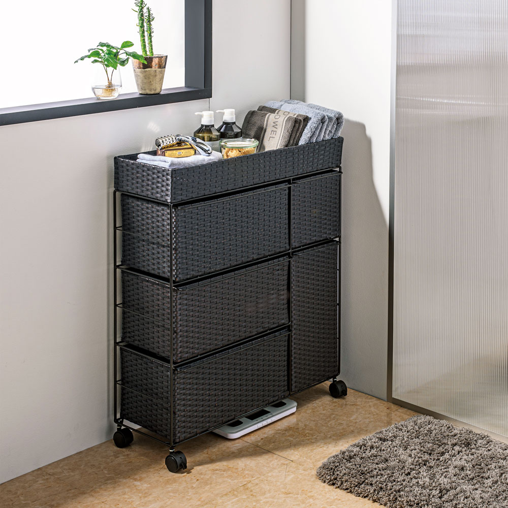 省スペースラタン調ランドリーチェスト 引き出し7杯タイプ 幅66cm奥行