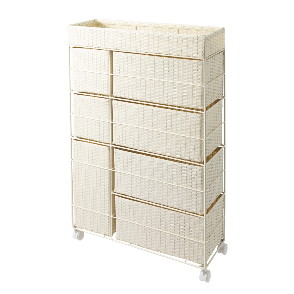 省スペースラタン調ランドリーチェスト 引き出し7杯タイプ 幅66cm奥行