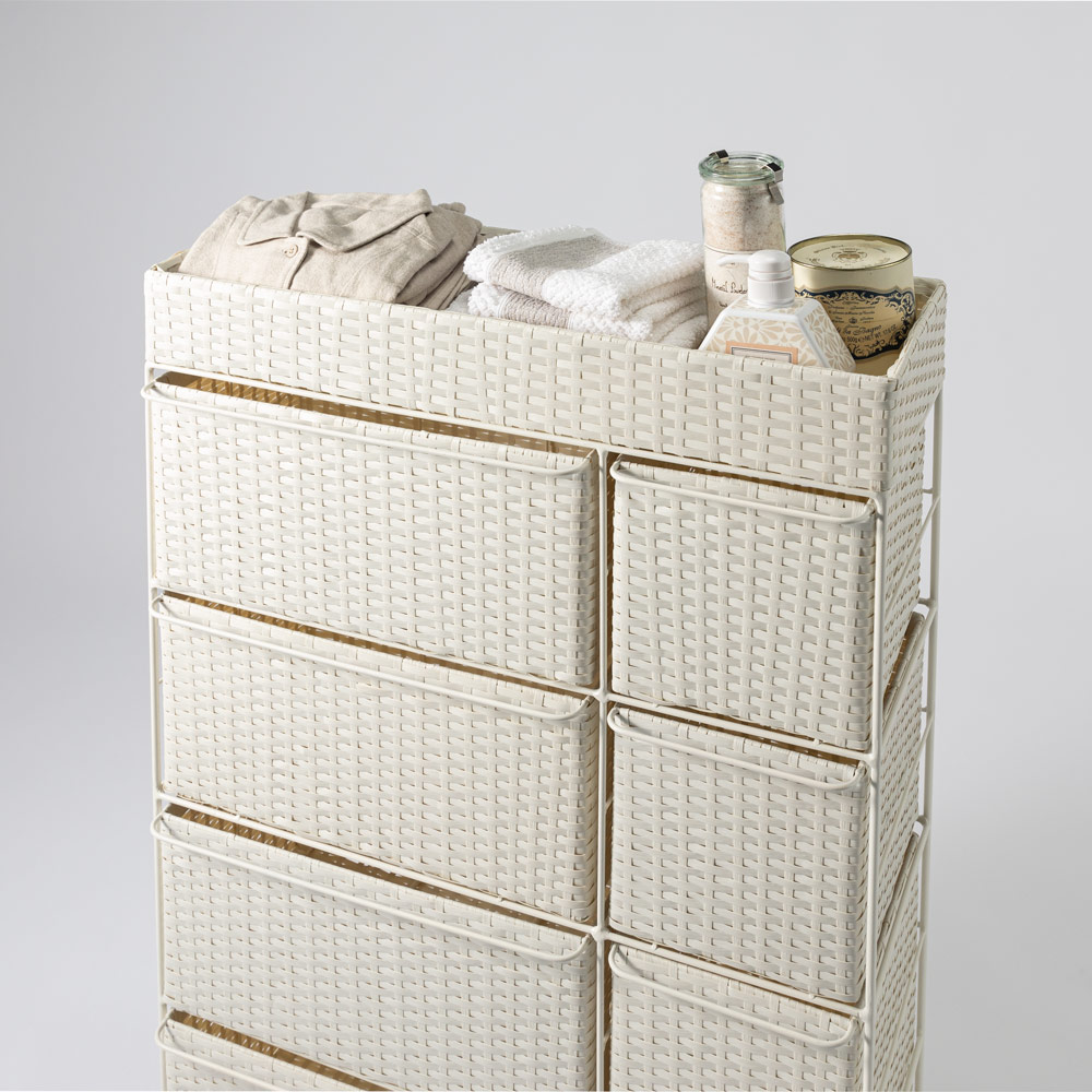 省スペースラタン調ランドリーチェスト 引き出し7杯タイプ 幅66cm奥行