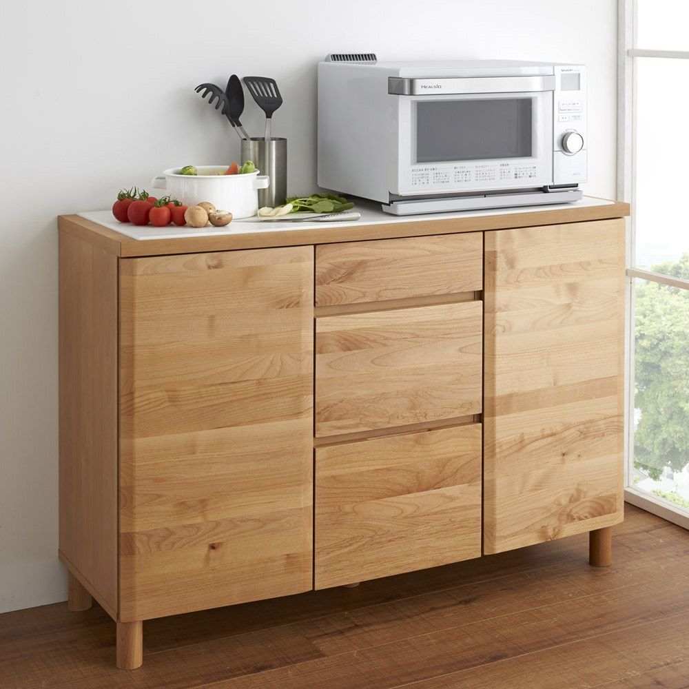 ディノス　カップボード　家電収納　キッチンカウンター　アルダー 材　北欧 アルダー天然木人工大理石トップ 間仕切り家電収納キッチン