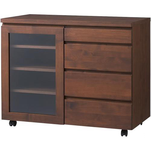移動しやすいキャスター付きアルダー天然木 キャビネット収納・幅90.5cm キャビネット リビングボード リビング収納 528943