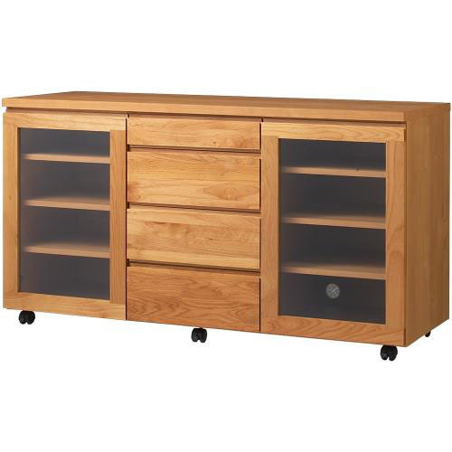 移動しやすいキャスター付きアルダー天然木 キャビネット収納・幅135.5cm キャビネット リビングボード リビング収納 528944