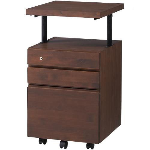 移動しやすいキャスター付きアルダー天然木 天板昇降式デスクチェスト サイド 脇机 机 528948