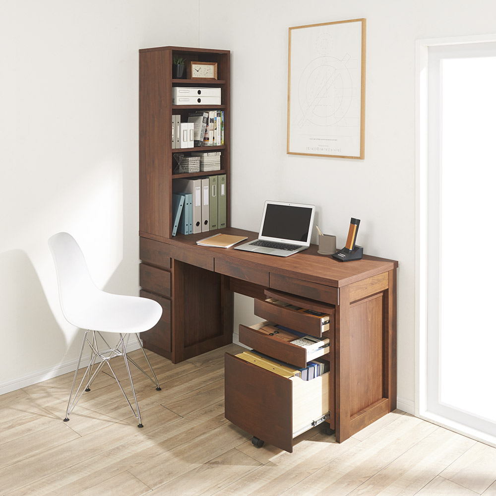 ２月末までアルダー天然木 アールデザインデスクシリーズ デスク・幅120.5cm アルダー天然木 アールデザインデスクシリーズ デスク下チェスト