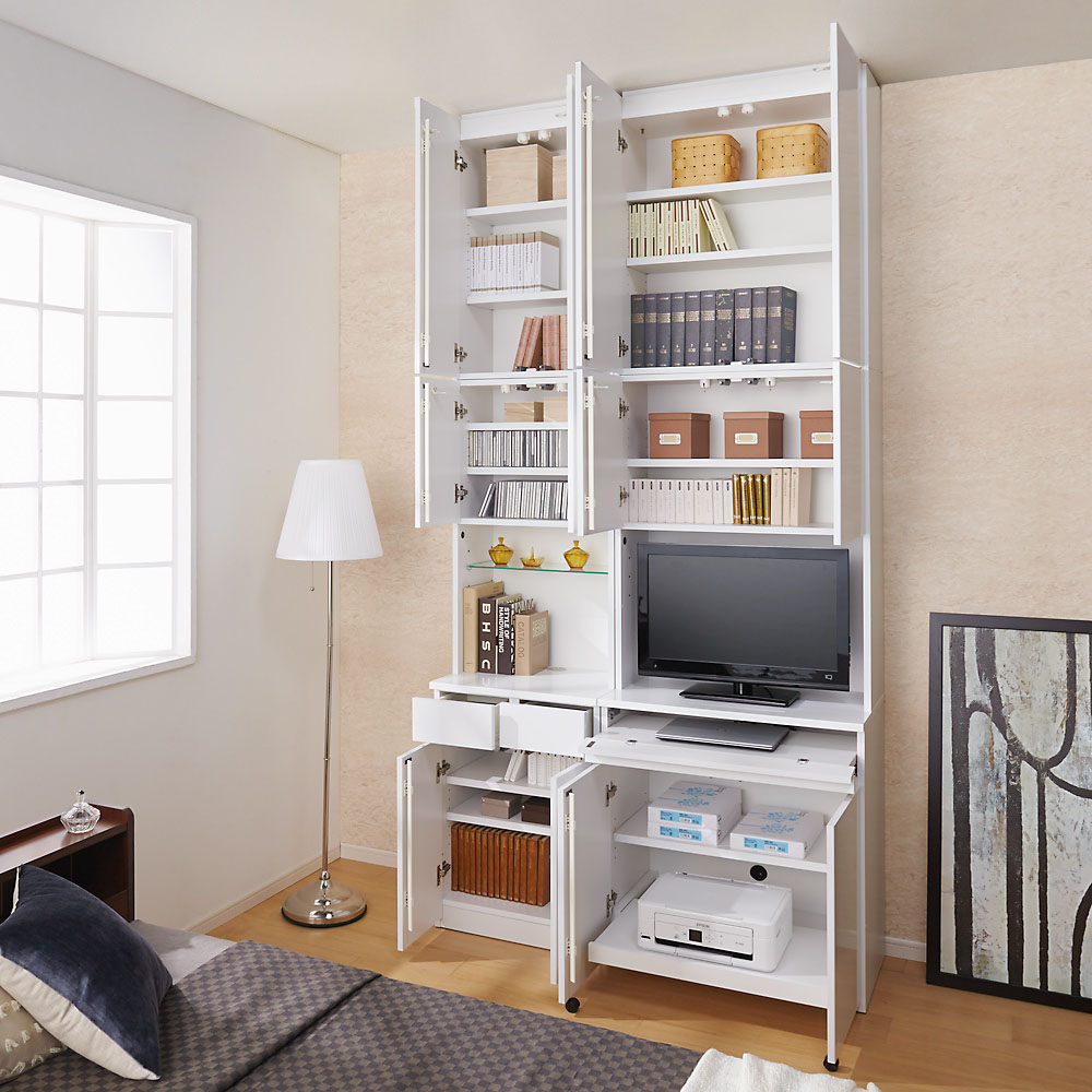 LEDライト付きコレクションシェルフ PCデスク 幅58cm CD DVDラック 本棚 ラック シェルフ 529403