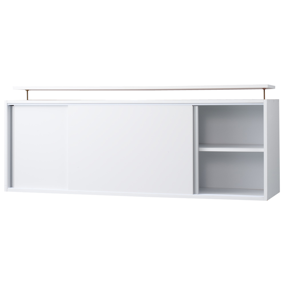 光沢仕様 引き戸壁面収納本棚 幅150奥行40突っ張り上置き高さ55-70（本体52）cm 本棚 ブックシェルフ 書棚 ラック シェルフ 529821