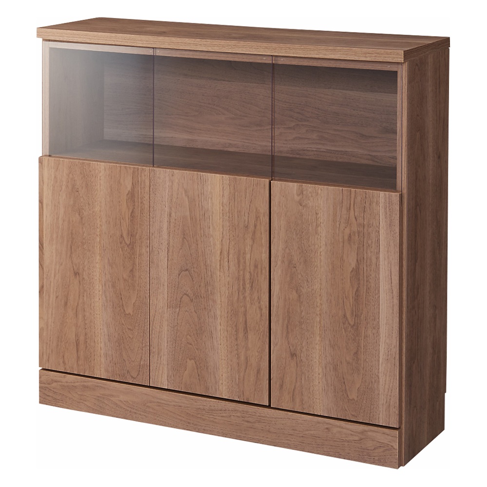 【完成品】LED付きギャラリー収納本棚 幅90奥行29.5cm 3枚扉タイプ キッチンカウンター下収納 キッチン収納 530310