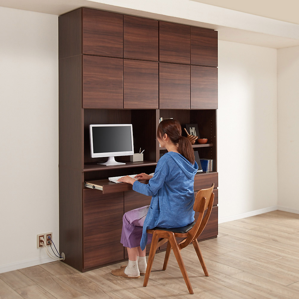 奥行44cm 生活感を隠すリビング壁面収納シリーズ 収納庫 PCデスク 幅80cm パソコン PC ワーク 袖机 机 530616