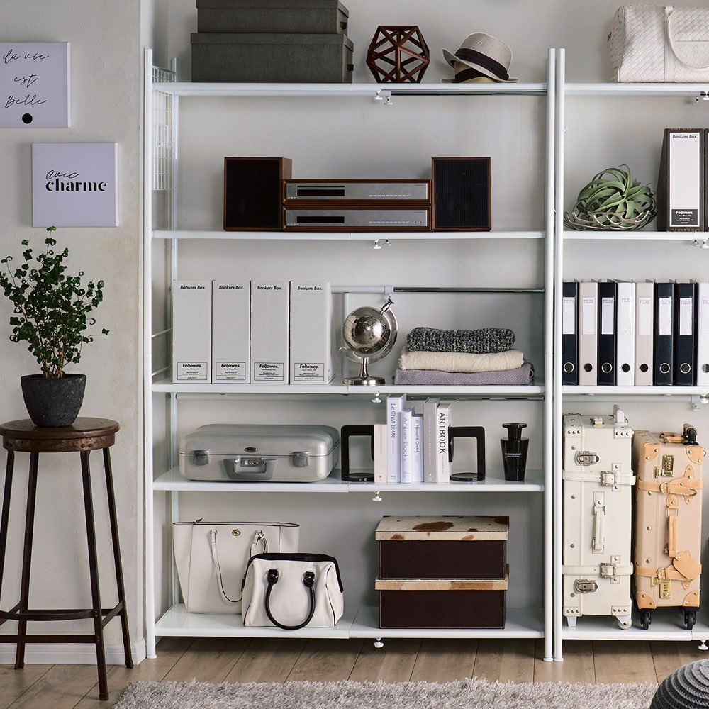 頑丈フレキシブル伸縮ラック 棚5段 幅83-125cm レンジ台 キッチンラック キッチン収納 531110