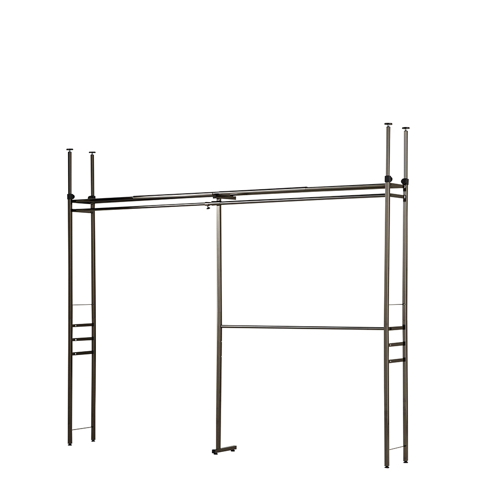 奥行30cm 光沢ブラッククローゼットハンガーラック ロータイプ・幅140-250cm クローゼットハンガー カバー 衣類収納 531120