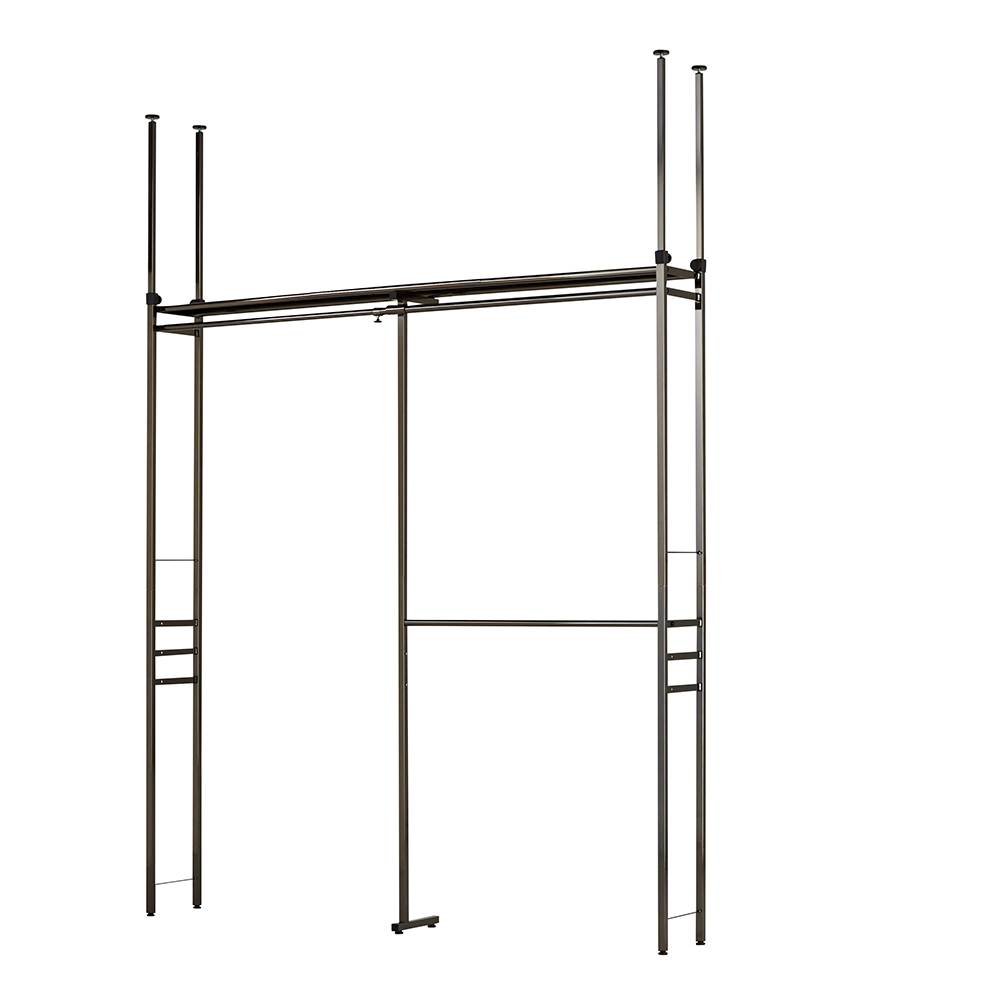 奥行30cm 光沢ブラッククローゼットハンガーラック ハイタイプ・幅111-200cm クローゼットハンガー カバー 衣類収納 531121