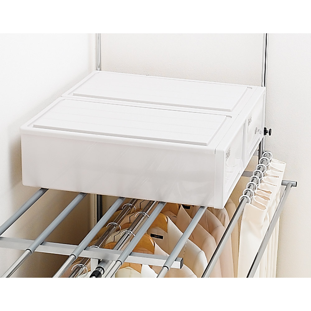 奥行79cm 上下カーテン付き突っ張り頑丈ハンガーラック ロータイプ