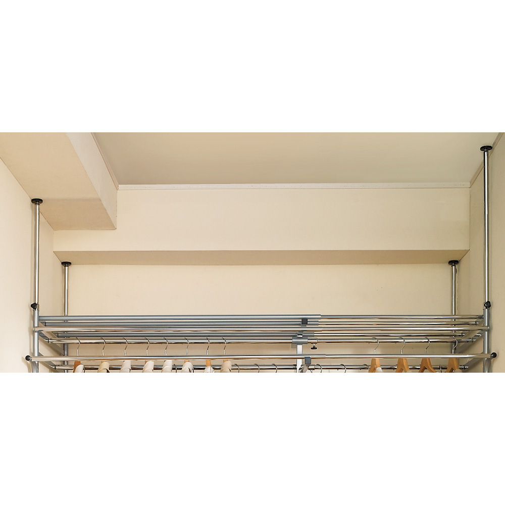 直接引き取り奥行79cm 突っ張り頑丈ハンガーラック ロータイプ 奥行79cm 上下カーテン付き突っ張り頑丈ハンガーラック ロー