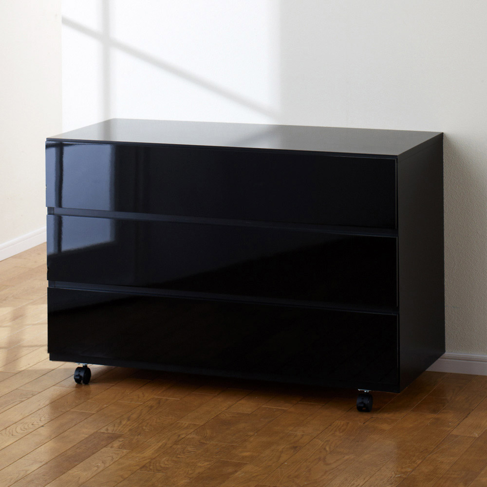 奥行46cmキャスター付きツヤツヤチェスト 幅100cm・3段 押入れ クローゼット収納 衣類収納 531916