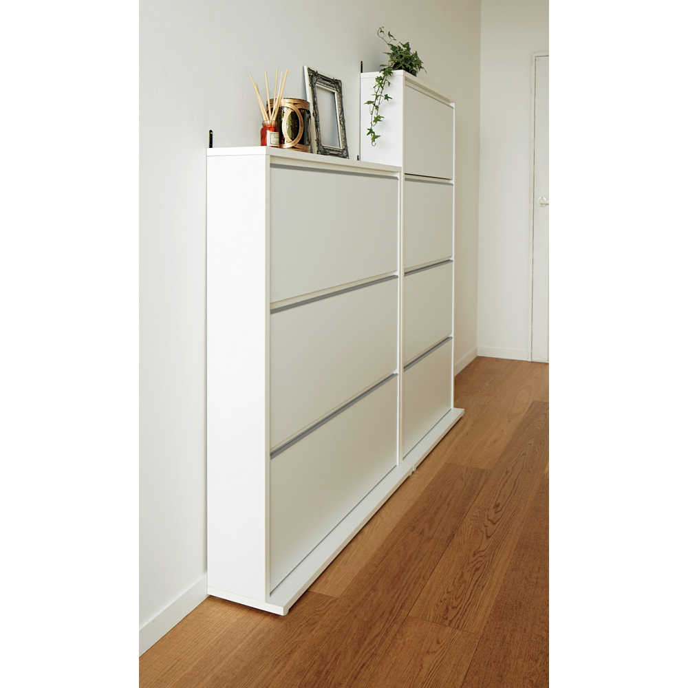 静かに閉まる薄型フラップシューズボックス シングル3段 幅70cm 下駄箱 シューズボックス 玄関収納 532514