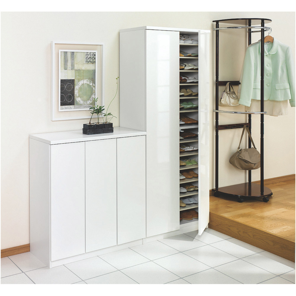 前面ミラー＆板戸シューズボックス ミドルタイプ・幅89.5 高さ93cm 下駄箱 シューズボックス 玄関収納 532522