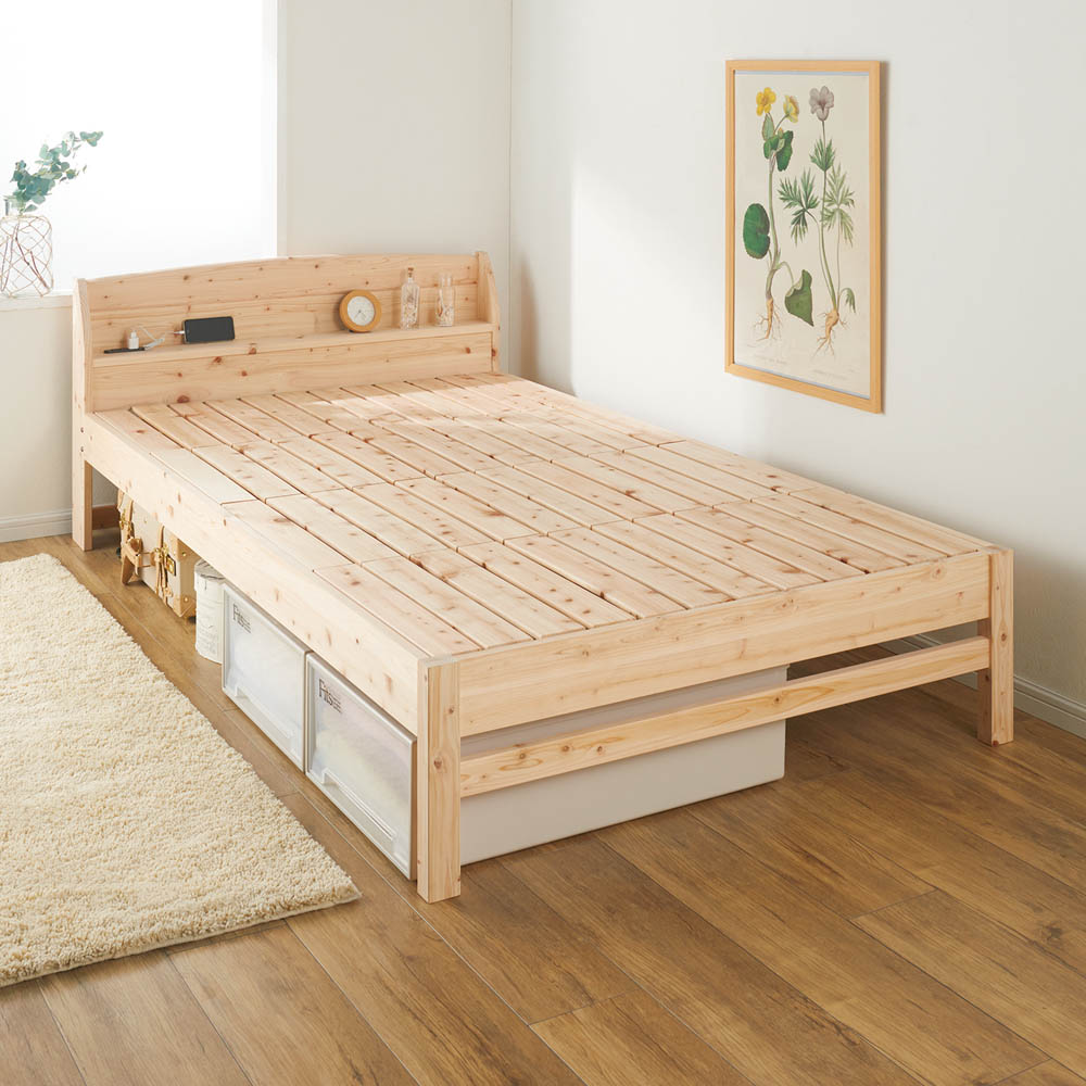 ≪セミダブル・フレームのみ≫ 国産無塗装ひのきすのこベッドフレーム（すのこ板4分割）幅122長さ212高さ71cm ベッドフレーム ベッド 526106