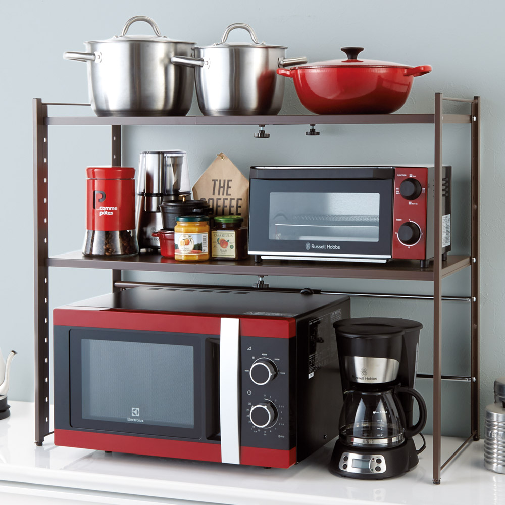 頑丈！カウンター上省スペース 脚部幅1cmキッチン収納ラック 棚2段タイプ キッチンカウンター上収納 キッチン収納 527610