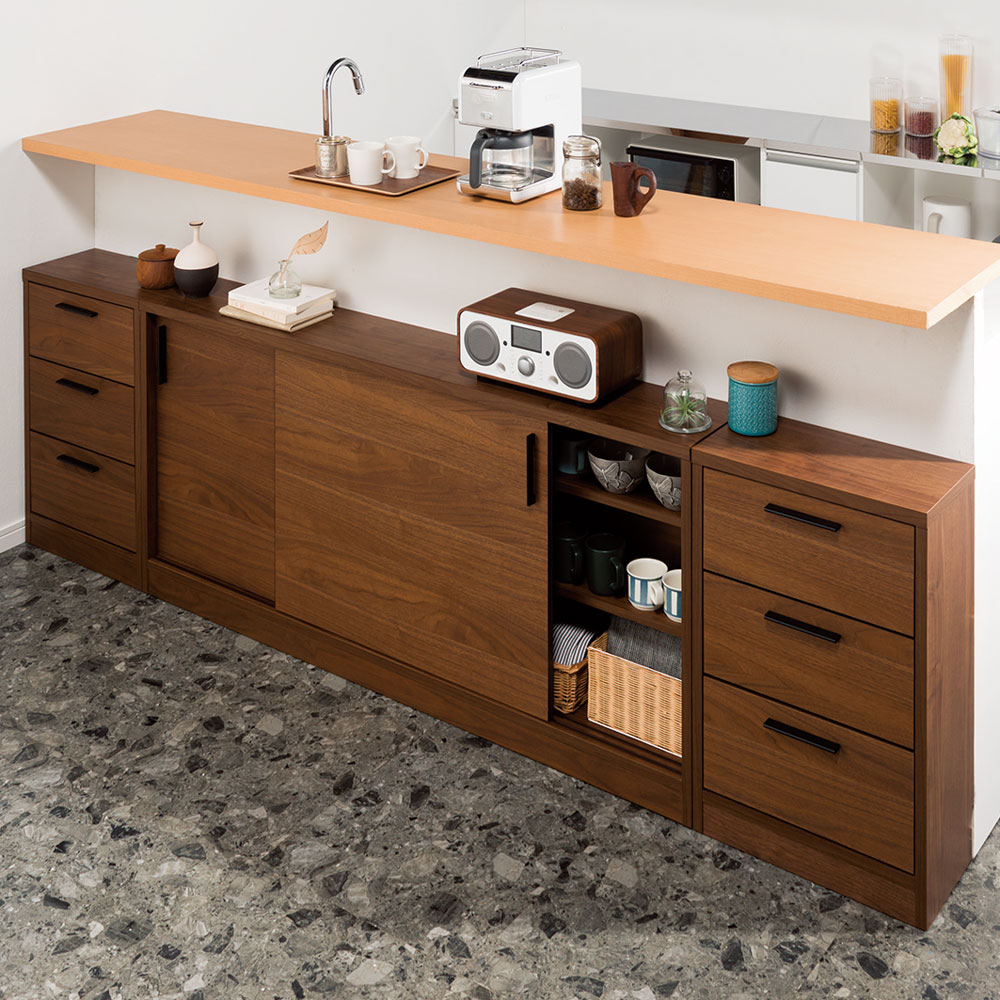 【unico】キッチン用ナチュラルウッド収納棚 引き出し付き unico】キッチン用ナチュラルウッド収納棚 引き出し付き 暮らし