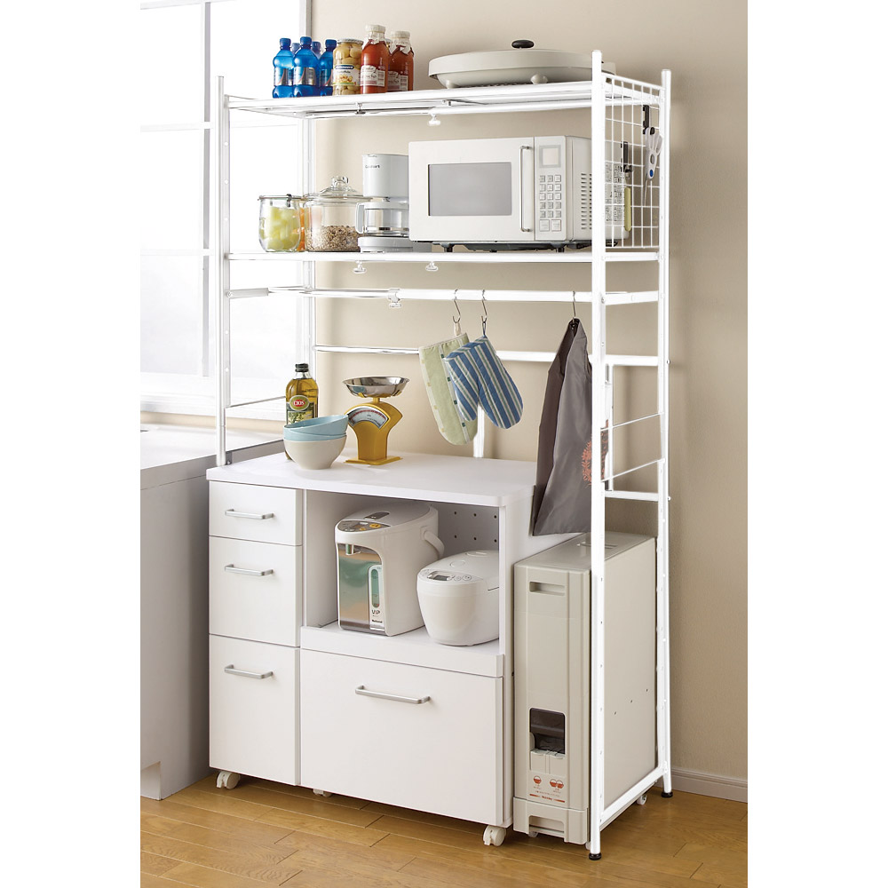 頑丈フレキシブル伸縮ラック 幅83-125cm レンジ台 キッチンラック キッチン収納 531101