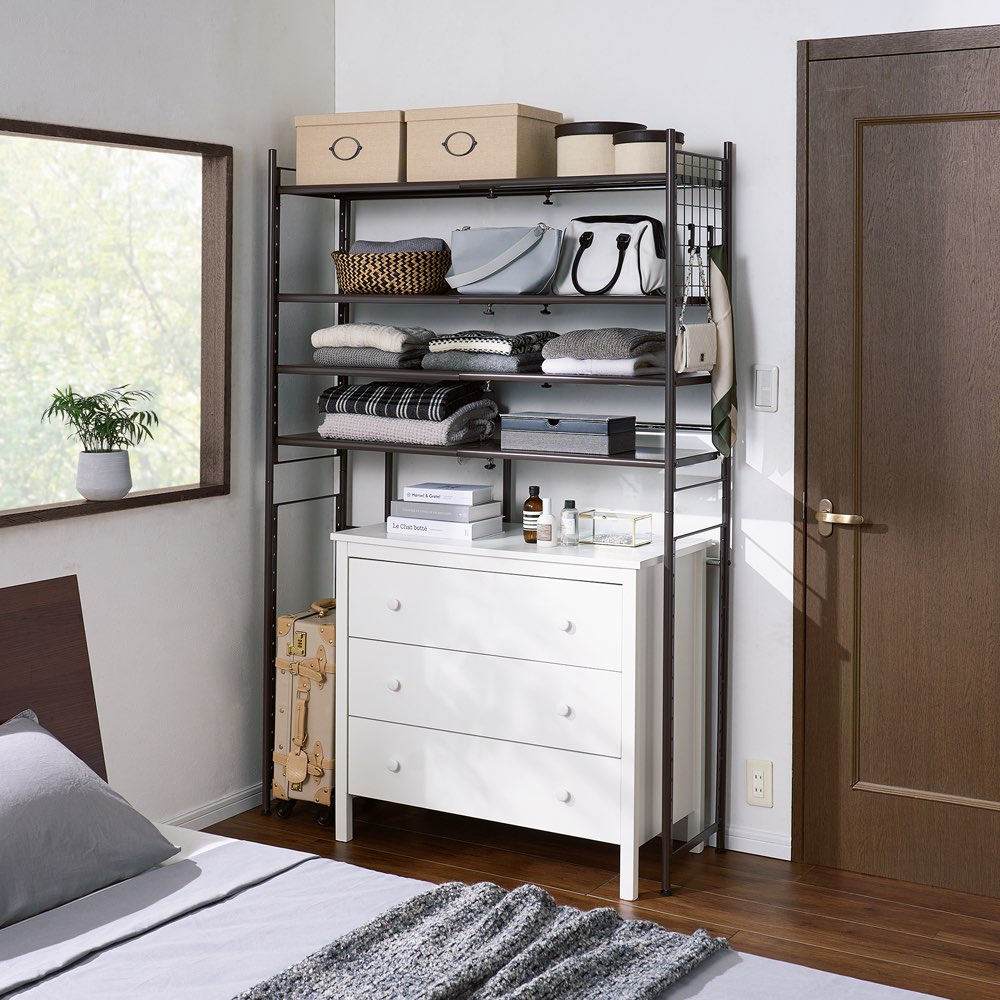 頑丈フレキシブル伸縮ラック 棚4段 幅83-125cm レンジ台 キッチンラック キッチン収納 531109