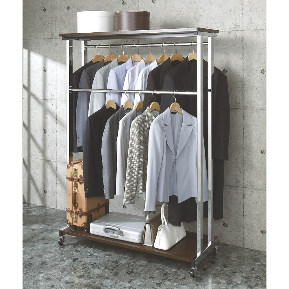 上下棚付き モダン頑丈ハンガーラック ダブル・幅120cm ディノスANAmall店
