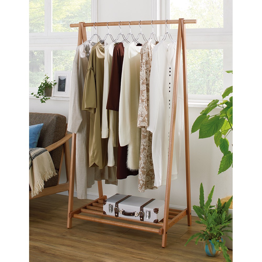 【新品】天然木　ハンガーラック　ナチュラル　コートハンガー　アウトレット コートハンガー 幅77.5cm 木製 フォールディング ハンガーラック