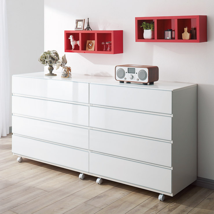 奥行46cmキャスター付きツヤツヤチェスト 幅80cm・4段 押入れ クローゼット収納 衣類収納 531914