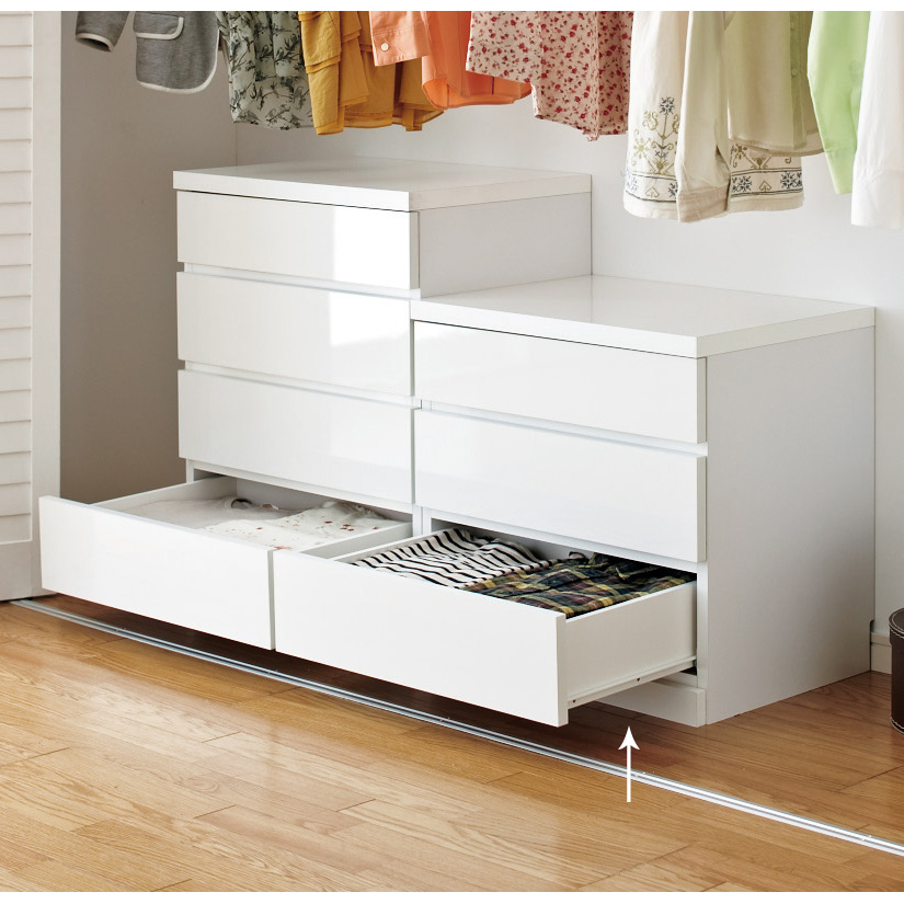 【日本製】前面光沢＆引き出し内部化粧チェスト 幅60cm・3段 タンス 衣類収納 532013