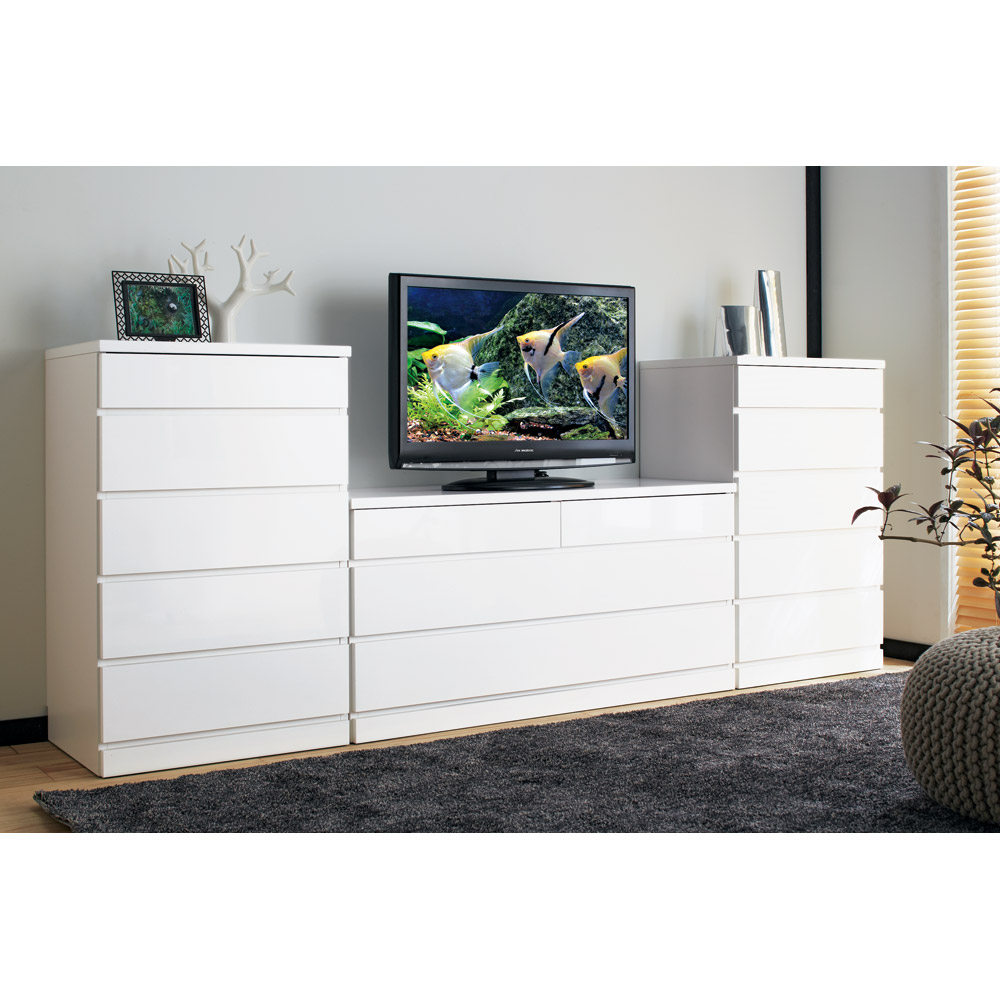 【日本製】前面光沢＆引き出し内部化粧チェスト 幅60cm・5段 タンス 衣類収納 532015